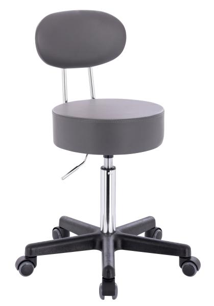 PROFI Rollhocker SQUASH 35 BACKLIKE - Drehhocker Praxishocker Arbeitshocker mit Rückenlehne (Lederimitat dunkelgrau)