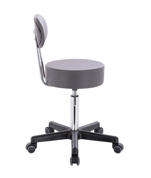 PROFI Rollhocker SQUASH 35 BACKLIKE - Drehhocker Praxishocker Arbeitshocker mit Rückenlehne (Lederimitat dunkelgrau)