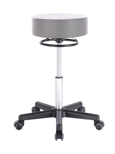 PROFI Rollhocker SQUASH 35 CIRCLE - Drehhocker Praxishocker Friseurhocker Arbeitshocker (Lederimitat hellgrau)
